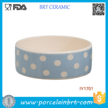 Venta al por mayor Blue and White Wave Point Ceramic Pet Bowl